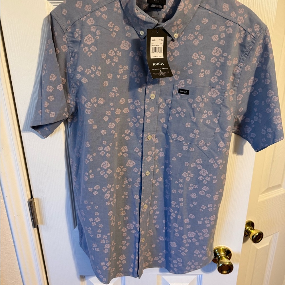 RVCA Men's Blue Floral Shirt